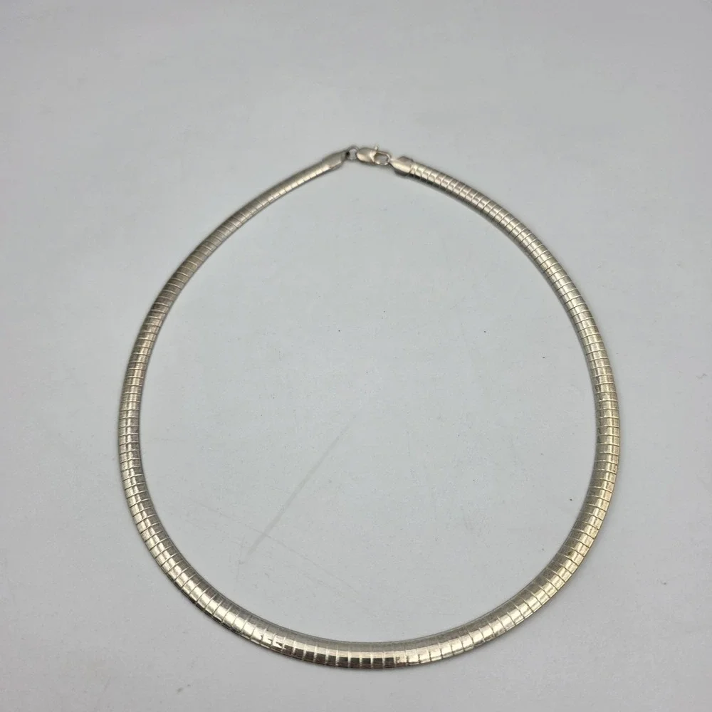 Vtg Snake Chain Silver Tone Necklace Collar Choker Lobster Clasp Minimalist 18